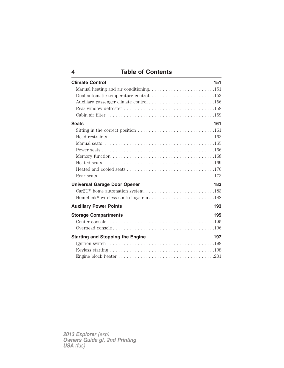 4table of contents | FORD 2013 Explorer v.2 User Manual | Page 4 / 565