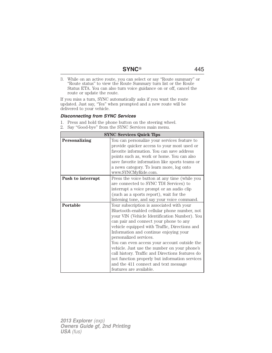 Disconnecting from sync services, Sync ா 445 | FORD 2013 Explorer v.2 User Manual | Page 445 / 565