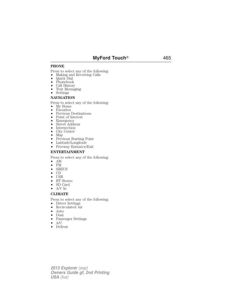 Myford touch ா 465 | FORD 2013 Explorer v.2 User Manual | Page 465 / 565