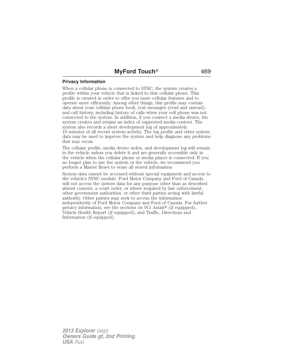 Privacy information | FORD 2013 Explorer v.2 User Manual | Page 469 / 565