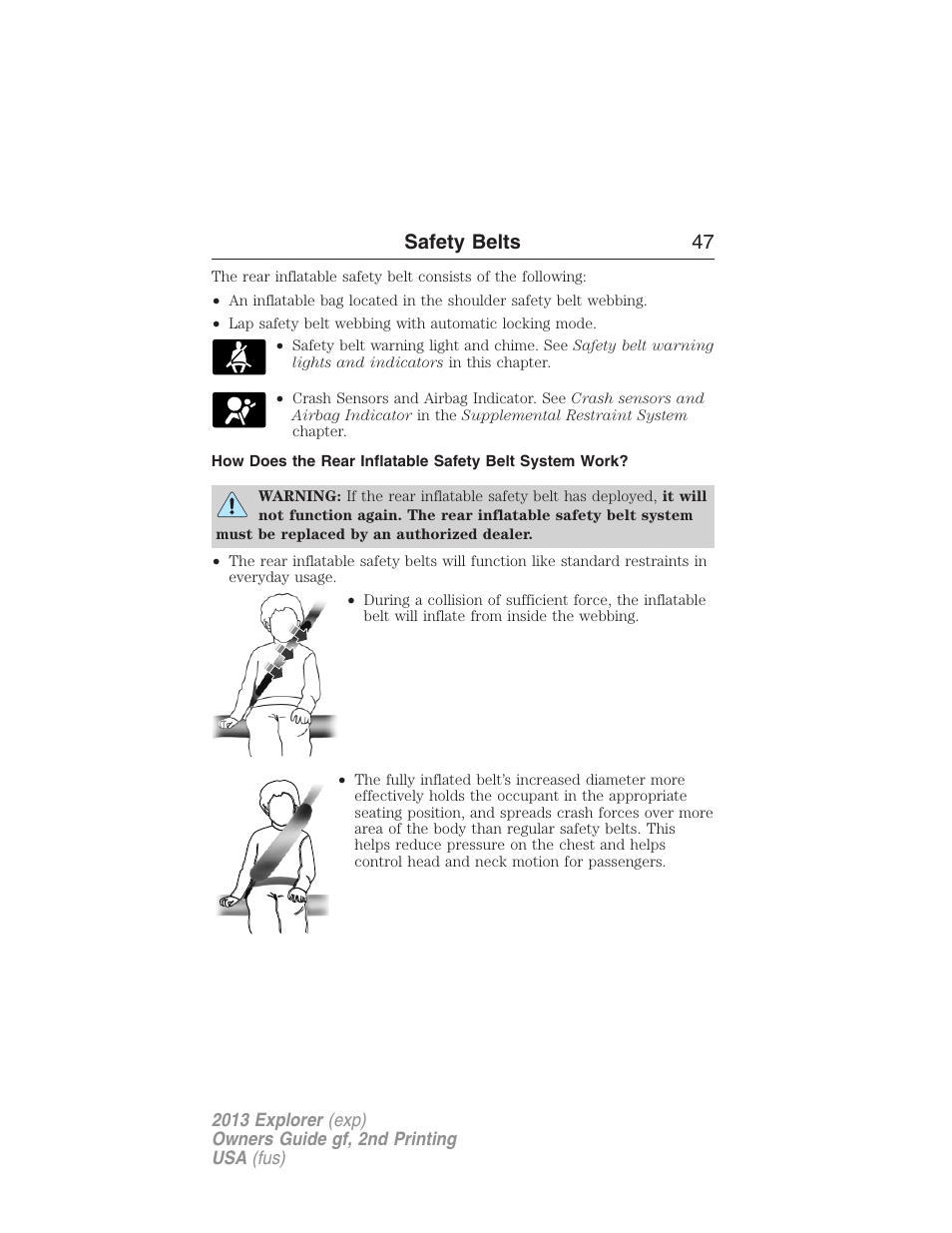 Safety belts 47 | FORD 2013 Explorer v.2 User Manual | Page 47 / 565