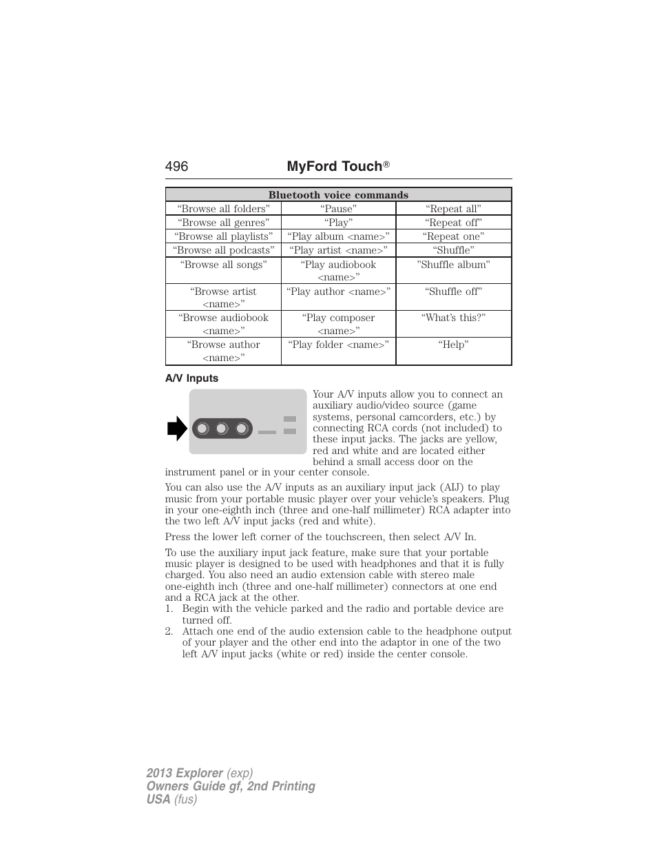 A/v inputs, 496 myford touch | FORD 2013 Explorer v.2 User Manual | Page 496 / 565