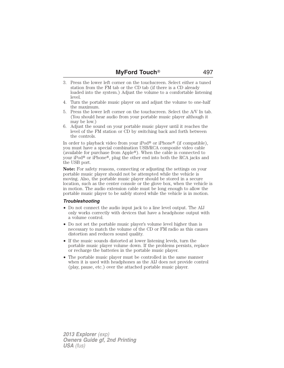 Troubleshooting, Myford touch ா 497 | FORD 2013 Explorer v.2 User Manual | Page 497 / 565