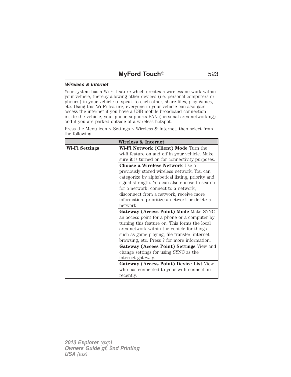 Wireless & internet, Myford touch ா 523 | FORD 2013 Explorer v.2 User Manual | Page 523 / 565