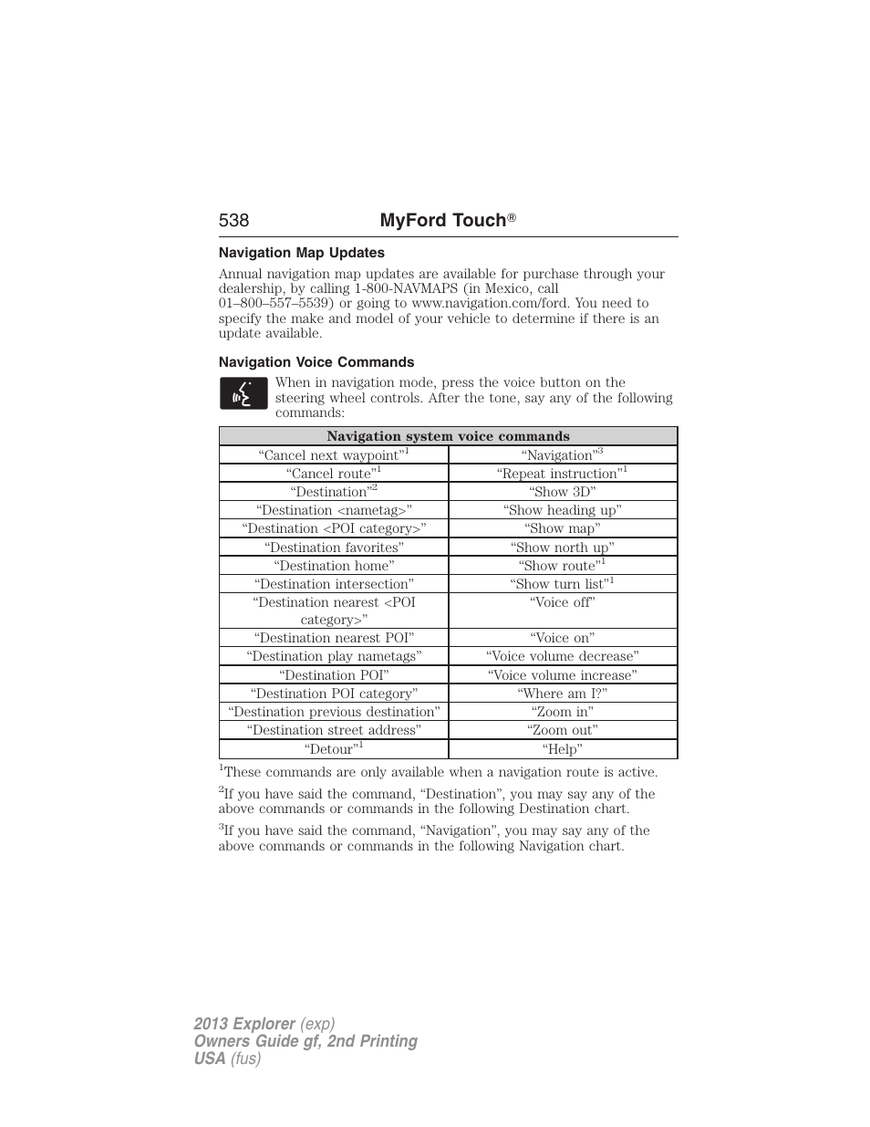 Navigation map updates, Navigation voice commands, 538 myford touch | FORD 2013 Explorer v.2 User Manual | Page 538 / 565