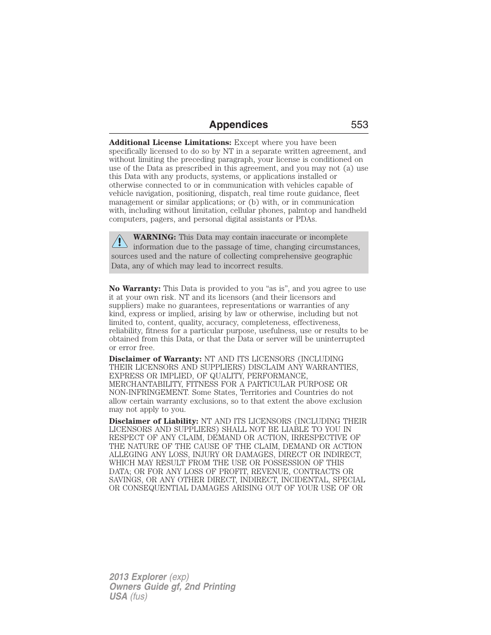 Appendices 553 | FORD 2013 Explorer v.2 User Manual | Page 553 / 565