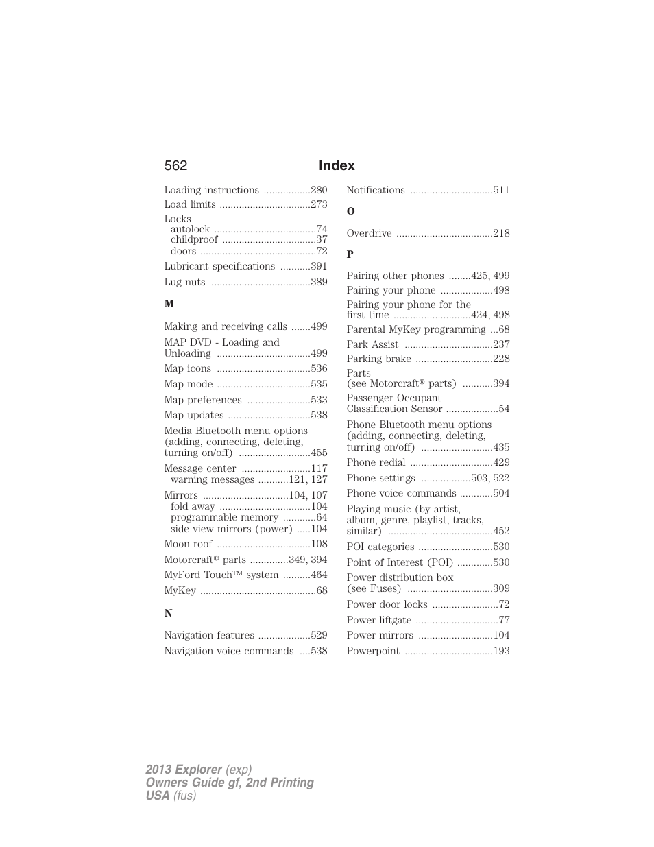 562 index | FORD 2013 Explorer v.2 User Manual | Page 562 / 565