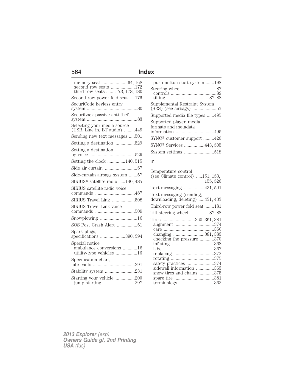 564 index | FORD 2013 Explorer v.2 User Manual | Page 564 / 565