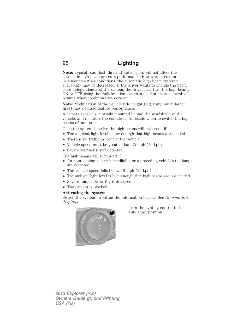 98 lighting | FORD 2013 Explorer v.2 User Manual | Page 98 / 565