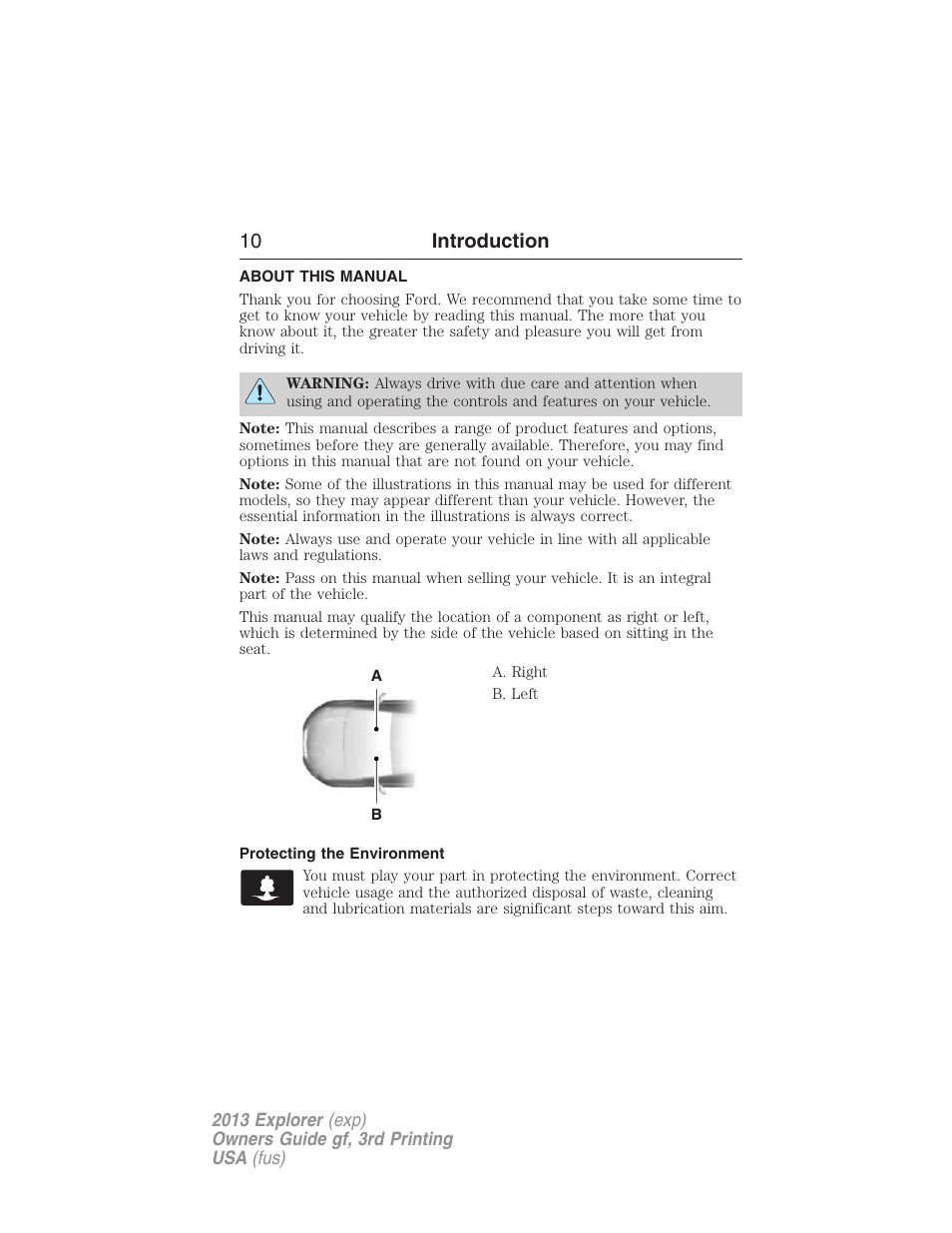 Introduction, About this manual, Protecting the environment | 10 introduction | FORD 2013 Explorer v.3 User Manual | Page 11 / 579