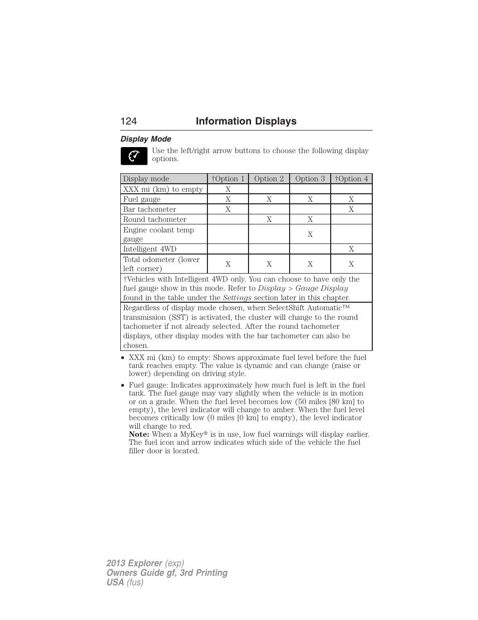 Display mode, 124 information displays | FORD 2013 Explorer v.3 User Manual | Page 125 / 579