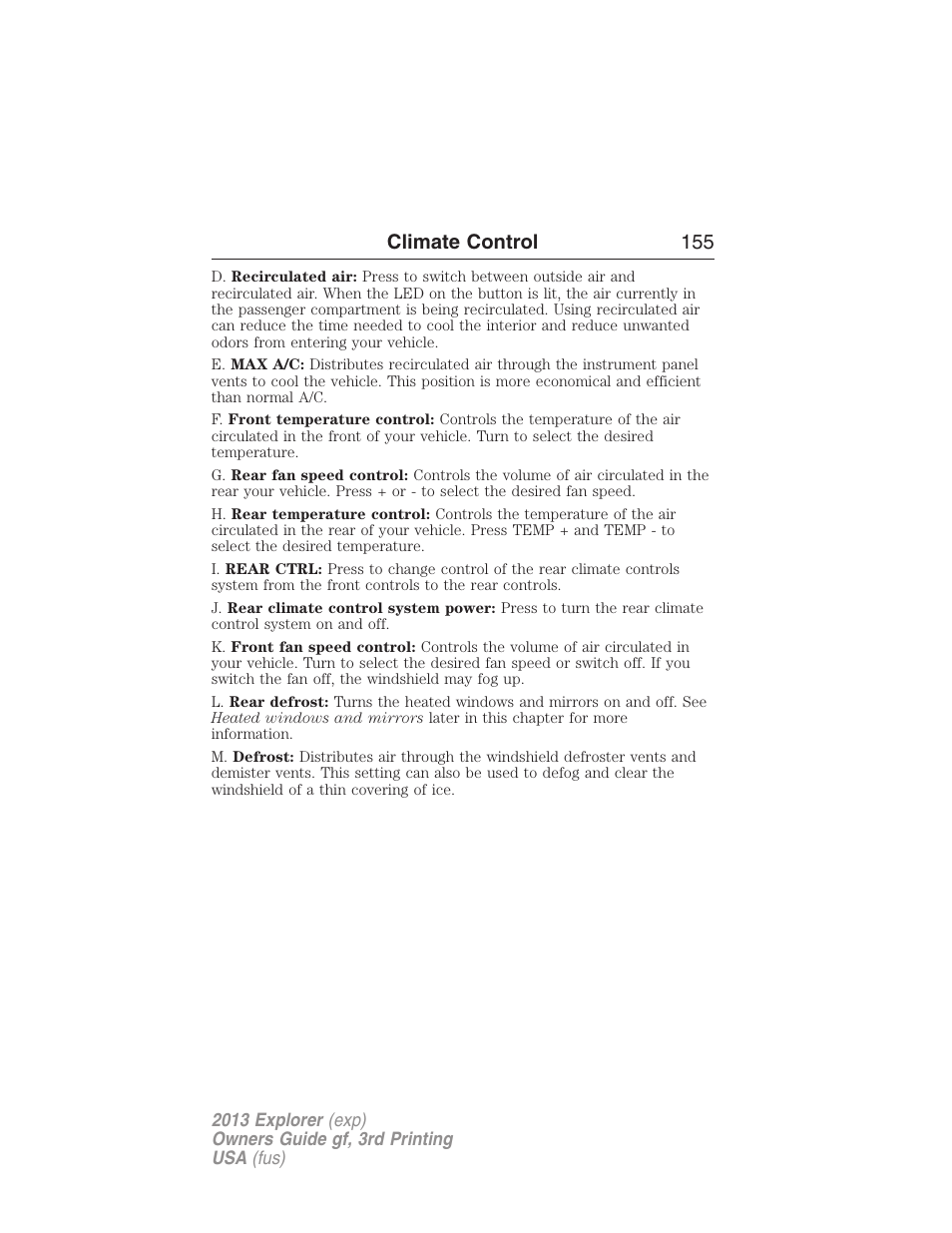 Climate control 155 | FORD 2013 Explorer v.3 User Manual | Page 156 / 579