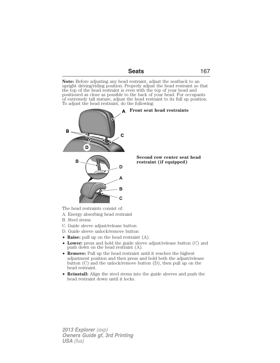 Seats 167 | FORD 2013 Explorer v.3 User Manual | Page 168 / 579