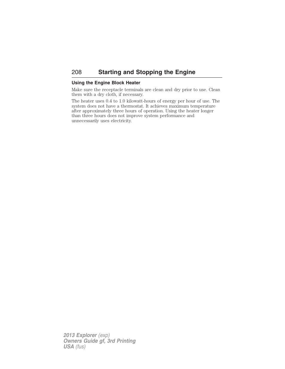 Using the engine block heater | FORD 2013 Explorer v.3 User Manual | Page 209 / 579