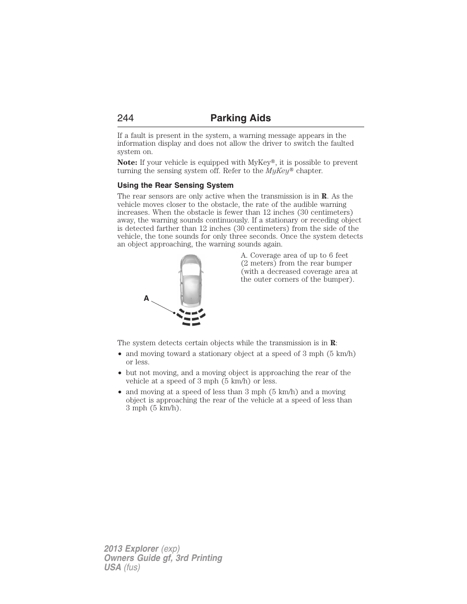 Using the rear sensing system, 244 parking aids | FORD 2013 Explorer v.3 User Manual | Page 245 / 579