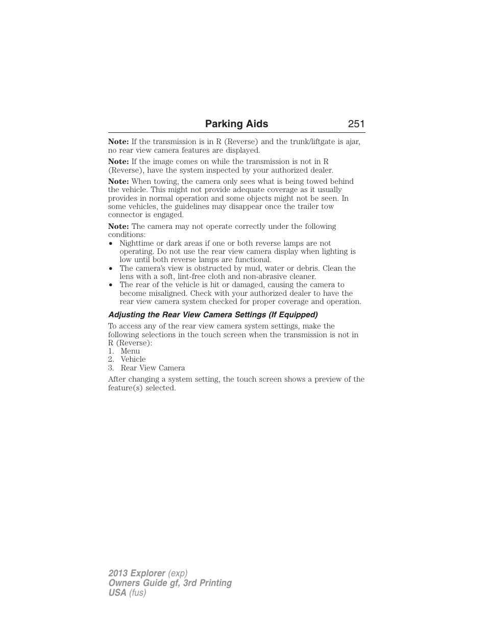 Parking aids 251 | FORD 2013 Explorer v.3 User Manual | Page 252 / 579