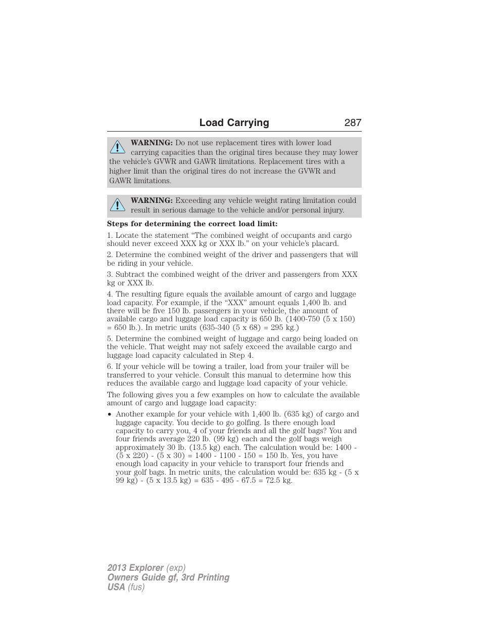 Load carrying 287 | FORD 2013 Explorer v.3 User Manual | Page 288 / 579