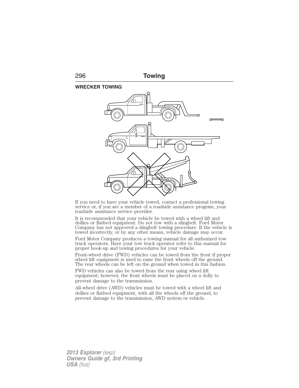 Wrecker towing, 296 towing | FORD 2013 Explorer v.3 User Manual | Page 297 / 579