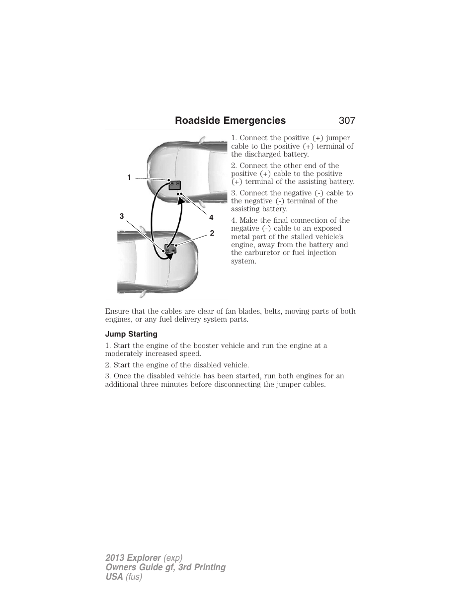 Jump starting, Roadside emergencies 307 | FORD 2013 Explorer v.3 User Manual | Page 308 / 579