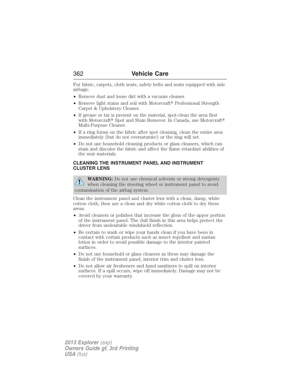 362 vehicle care | FORD 2013 Explorer v.3 User Manual | Page 363 / 579