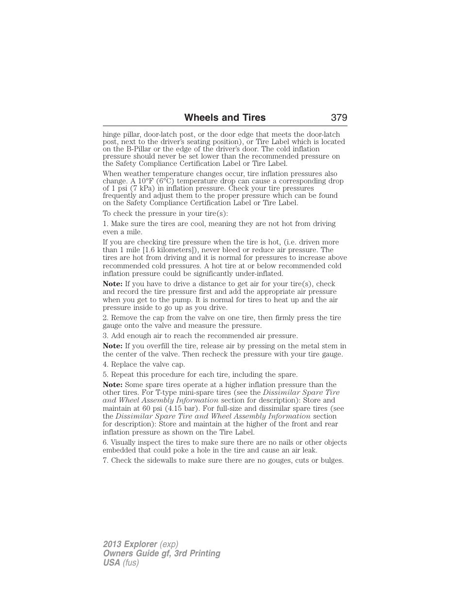 Wheels and tires 379 | FORD 2013 Explorer v.3 User Manual | Page 380 / 579