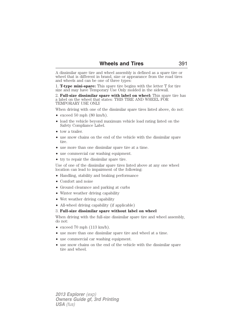 Wheels and tires 391 | FORD 2013 Explorer v.3 User Manual | Page 392 / 579