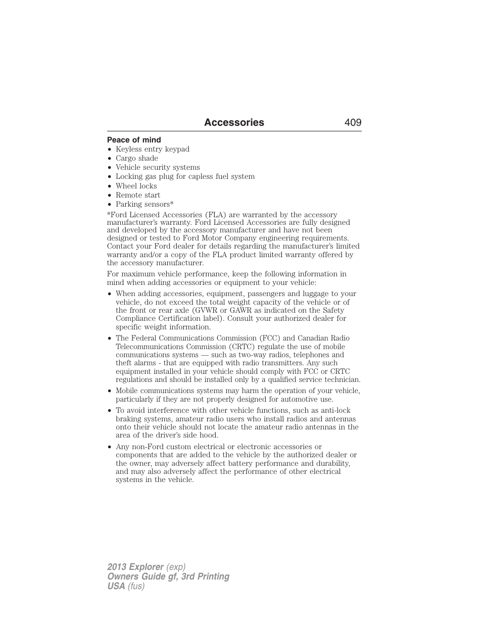 Peace of mind, Accessories 409 | FORD 2013 Explorer v.3 User Manual | Page 410 / 579