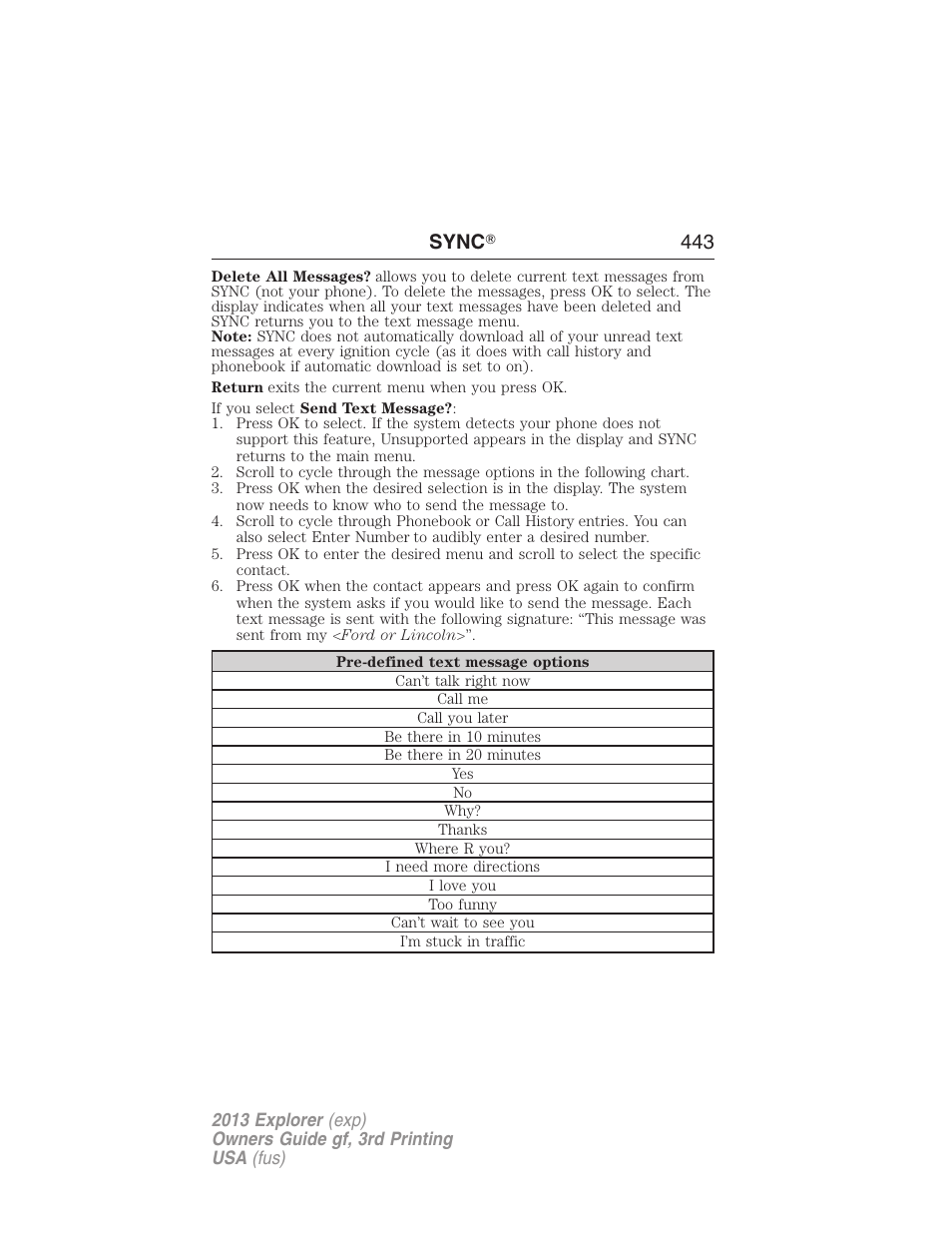 Sync ா 443 | FORD 2013 Explorer v.3 User Manual | Page 444 / 579