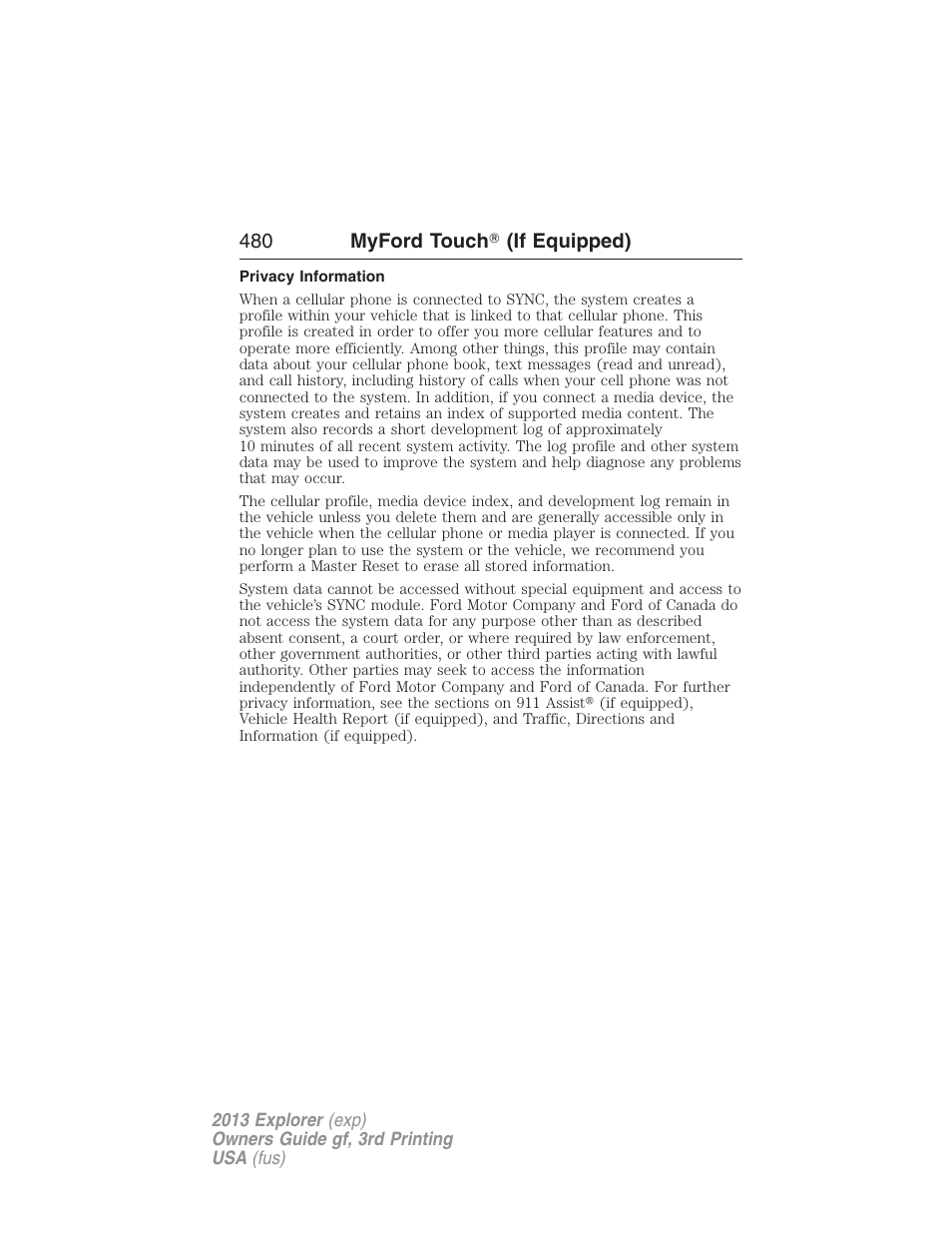 Privacy information | FORD 2013 Explorer v.3 User Manual | Page 481 / 579