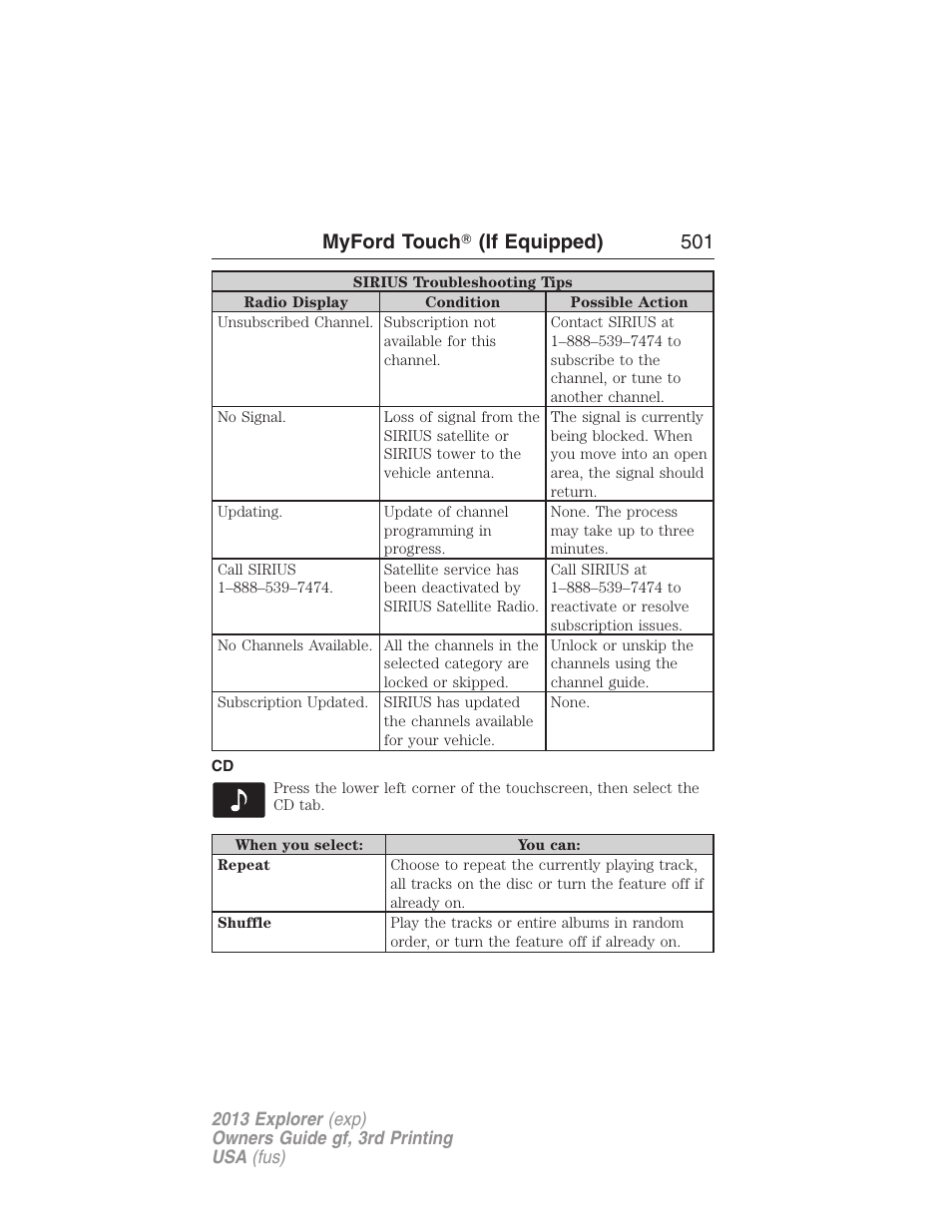 Myford touch ா (if equipped) 501 | FORD 2013 Explorer v.3 User Manual | Page 502 / 579