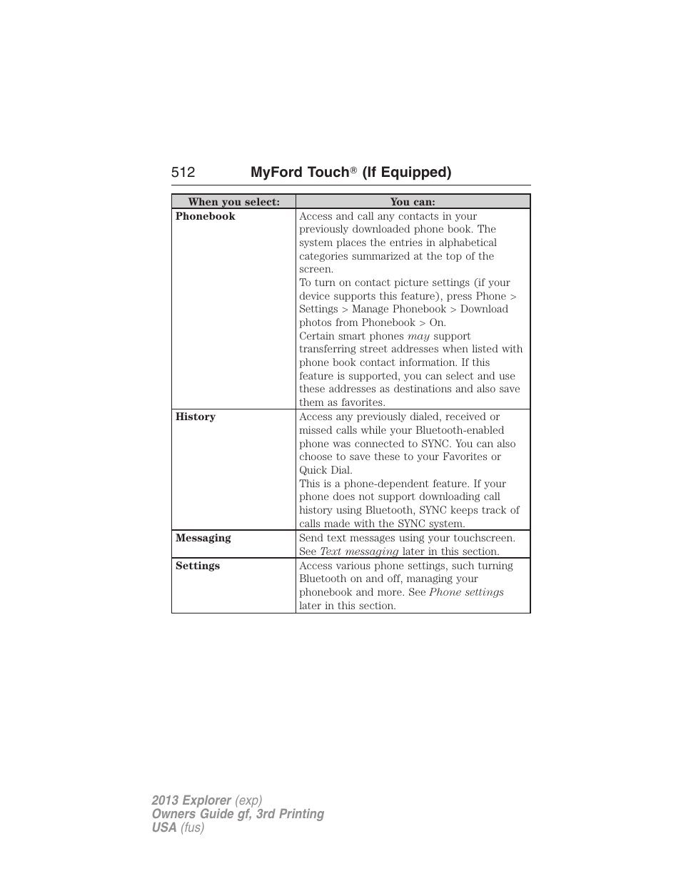 512 myford touch ா (if equipped) | FORD 2013 Explorer v.3 User Manual | Page 513 / 579