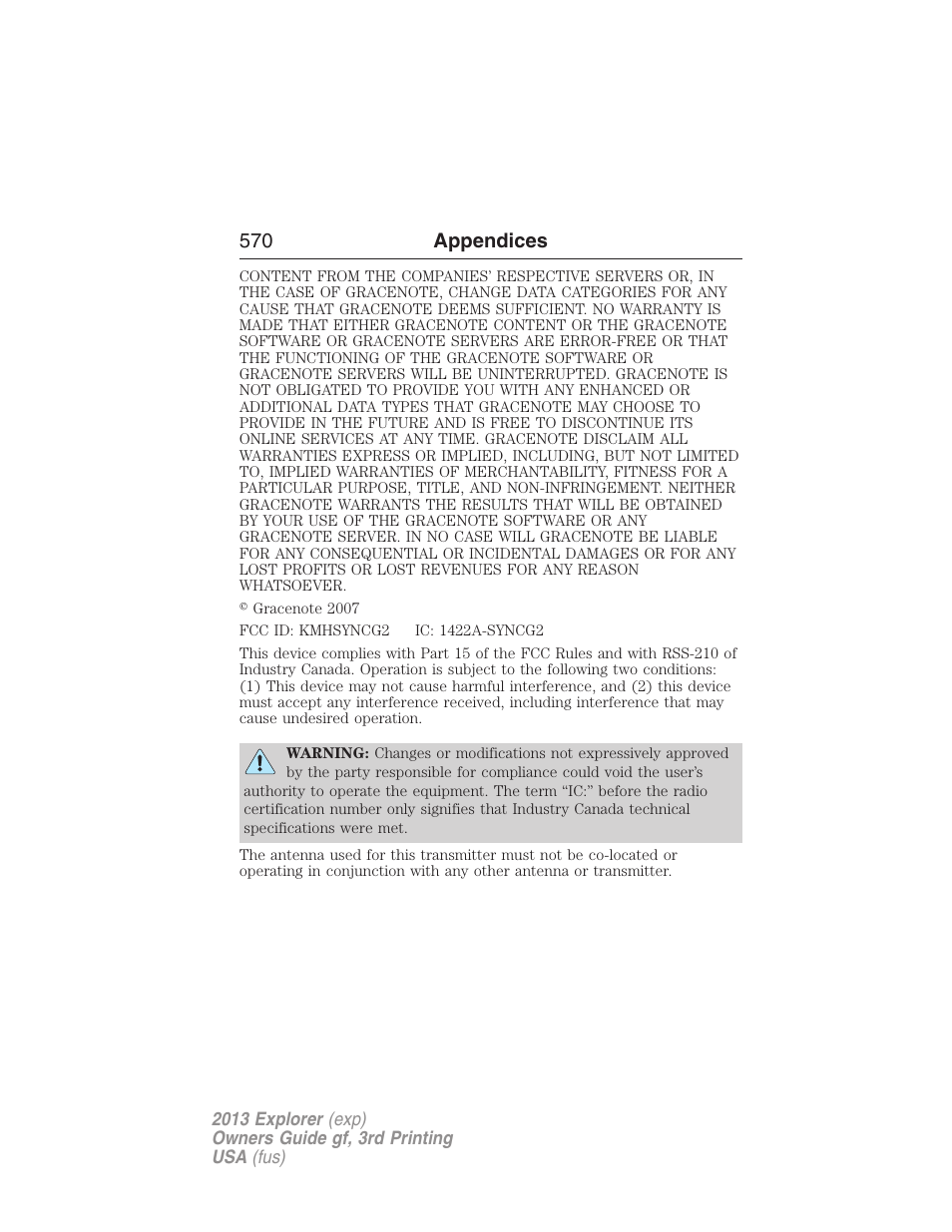 570 appendices | FORD 2013 Explorer v.3 User Manual | Page 571 / 579