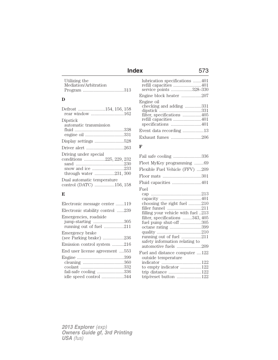 Index 573 | FORD 2013 Explorer v.3 User Manual | Page 574 / 579