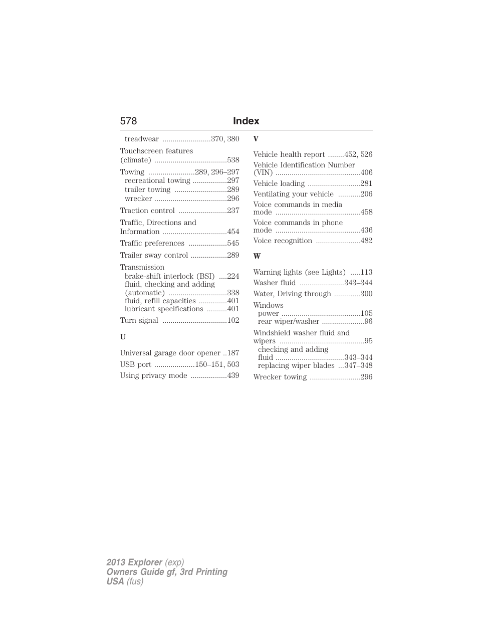 578 index | FORD 2013 Explorer v.3 User Manual | Page 579 / 579