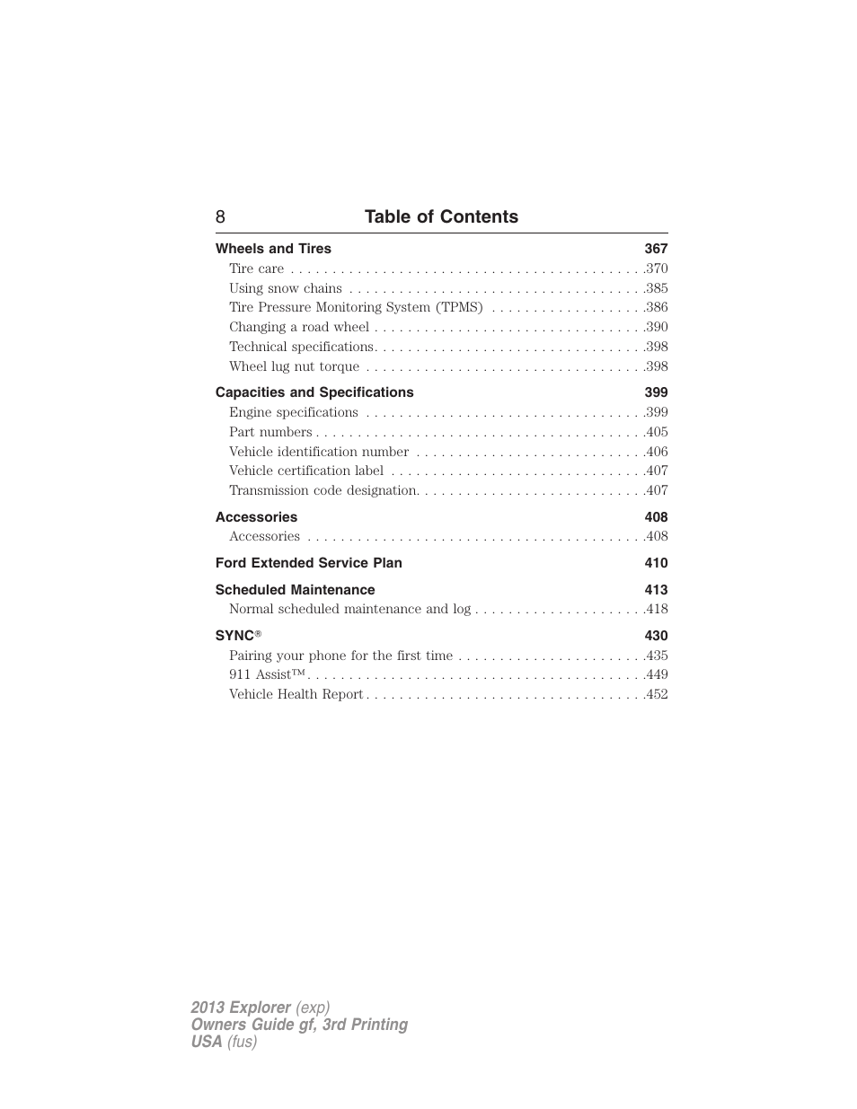 8table of contents | FORD 2013 Explorer v.3 User Manual | Page 9 / 579