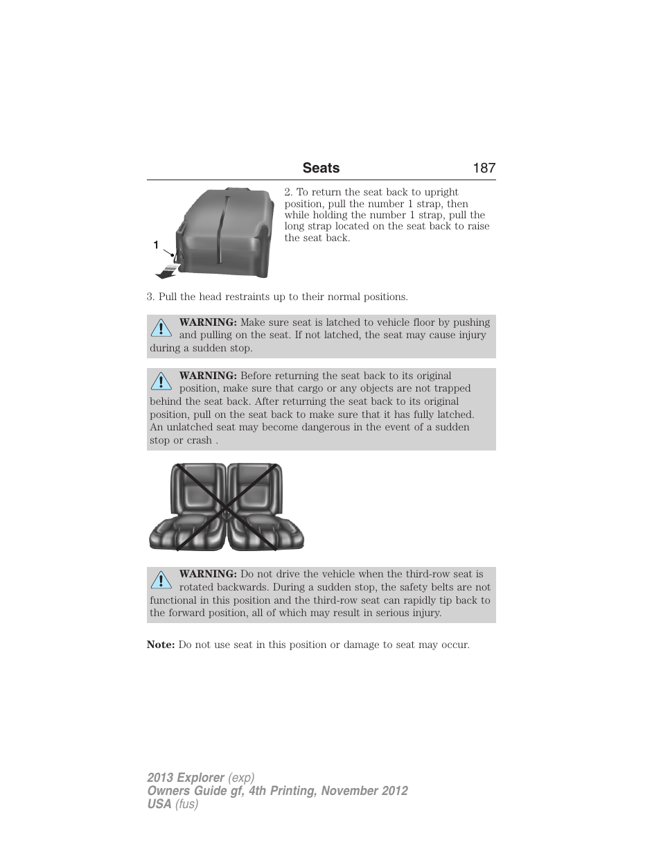 Seats 187 | FORD 2013 Explorer v.4 User Manual | Page 188 / 586