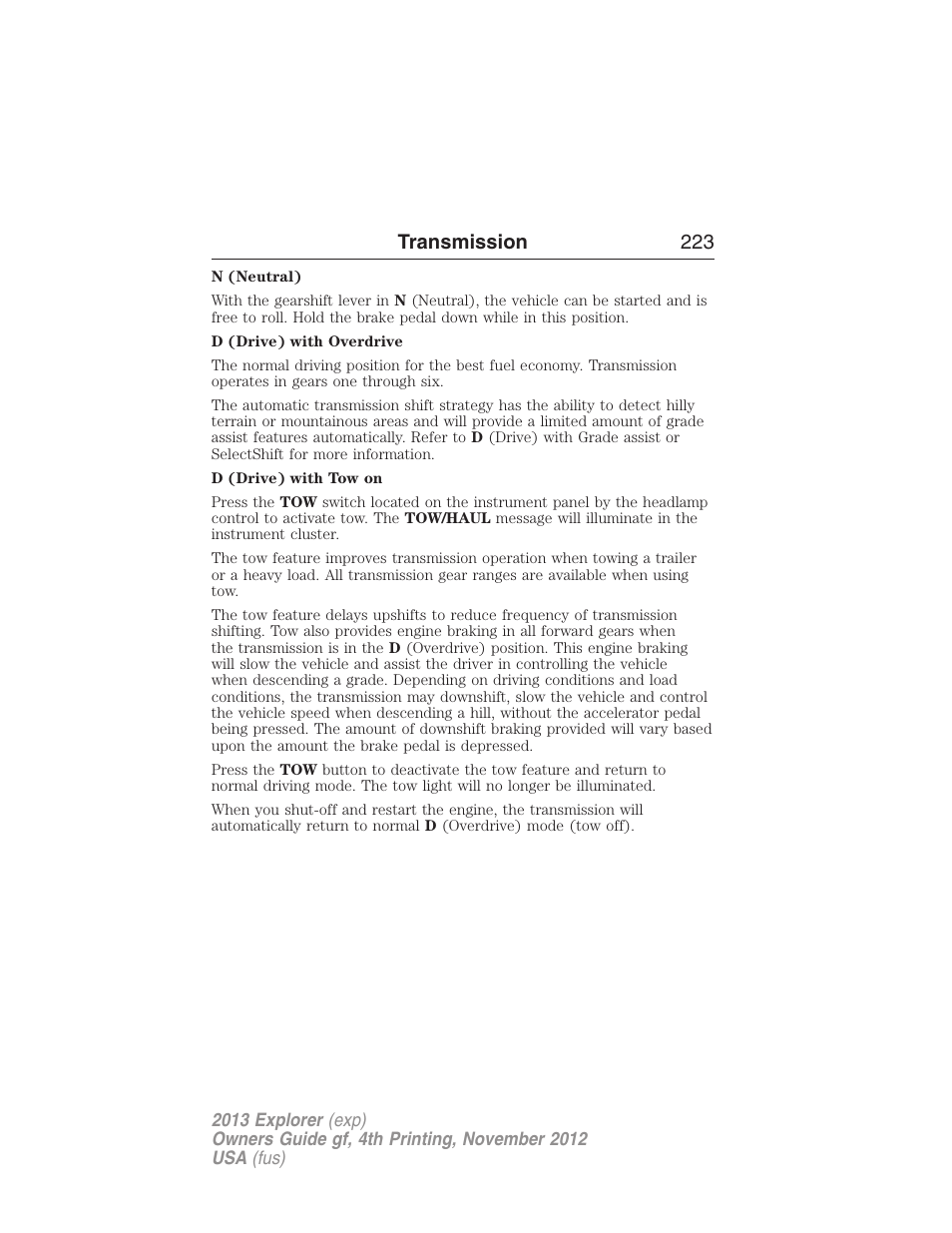 Transmission 223 | FORD 2013 Explorer v.4 User Manual | Page 224 / 586