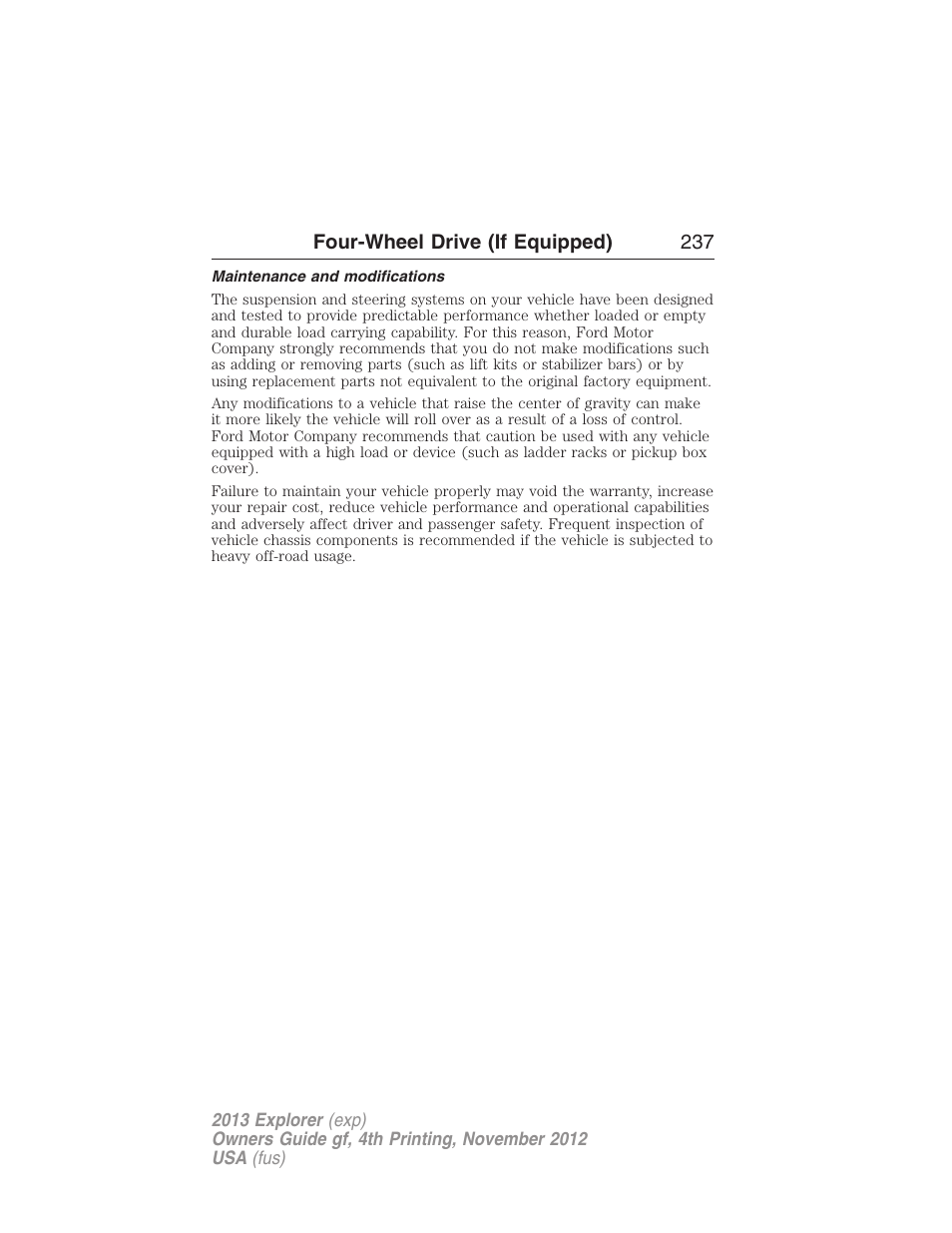 Maintenance and modifications | FORD 2013 Explorer v.4 User Manual | Page 238 / 586