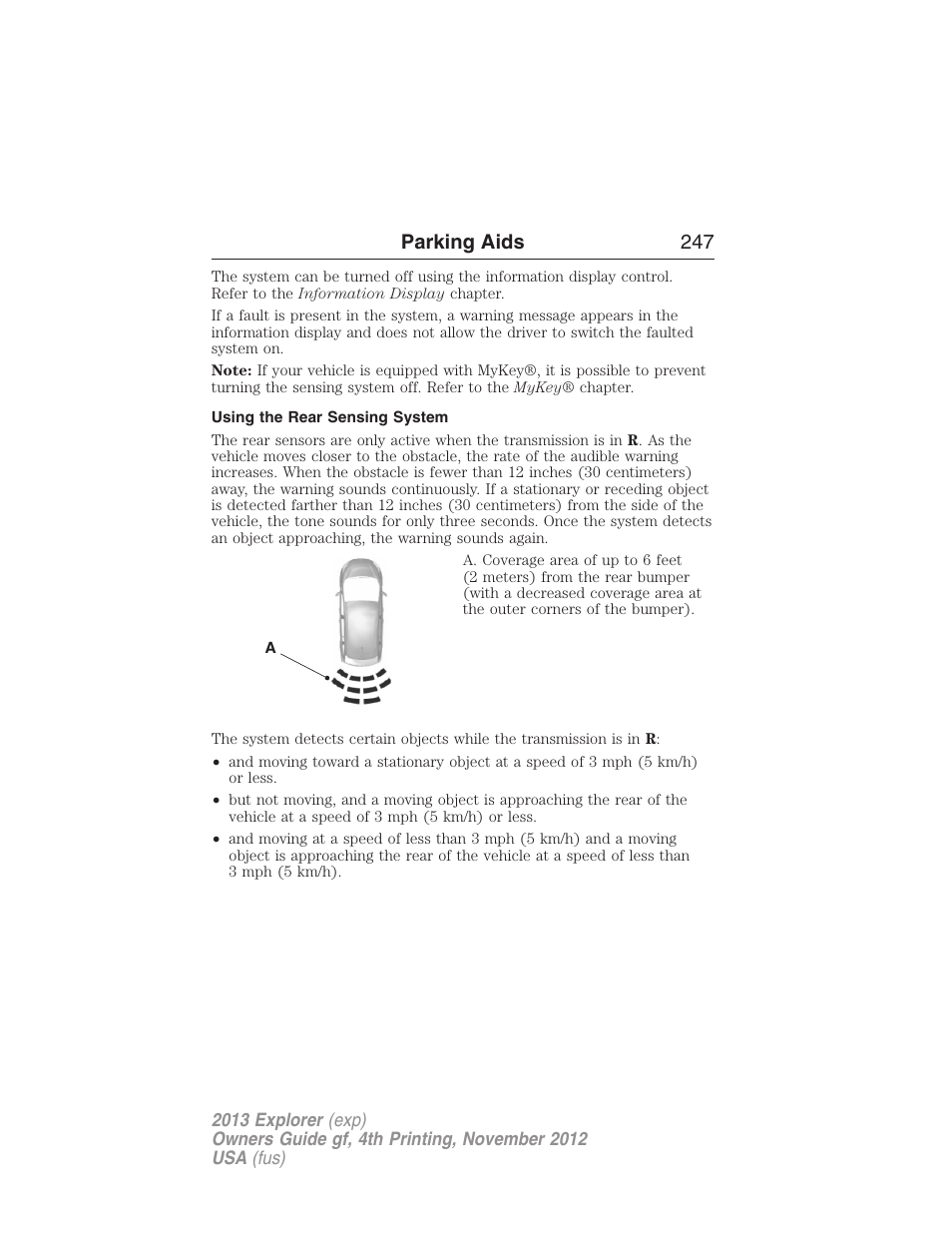 Using the rear sensing system, Parking aids 247 | FORD 2013 Explorer v.4 User Manual | Page 248 / 586