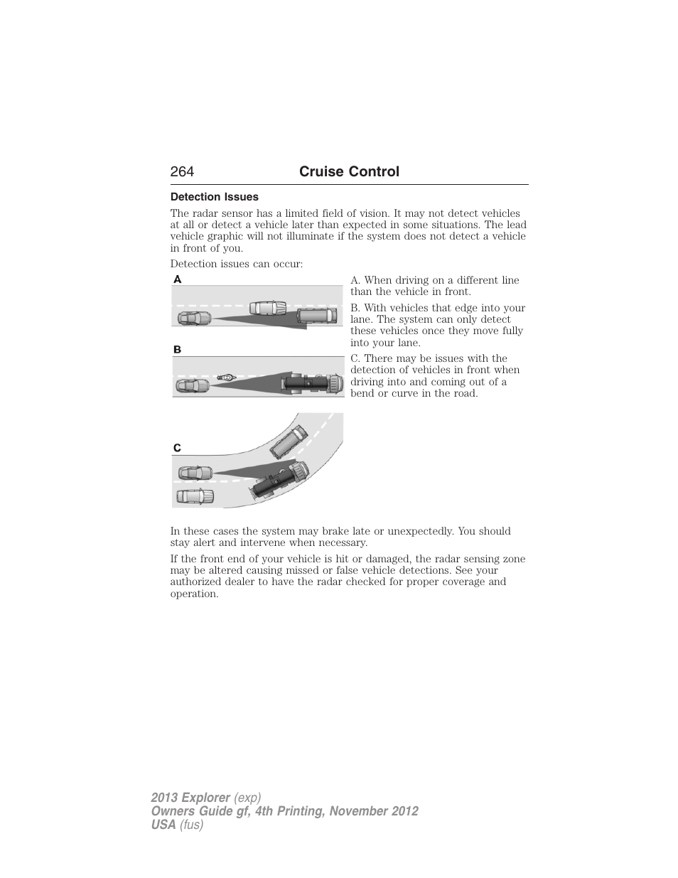 Detection issues, 264 cruise control | FORD 2013 Explorer v.4 User Manual | Page 265 / 586