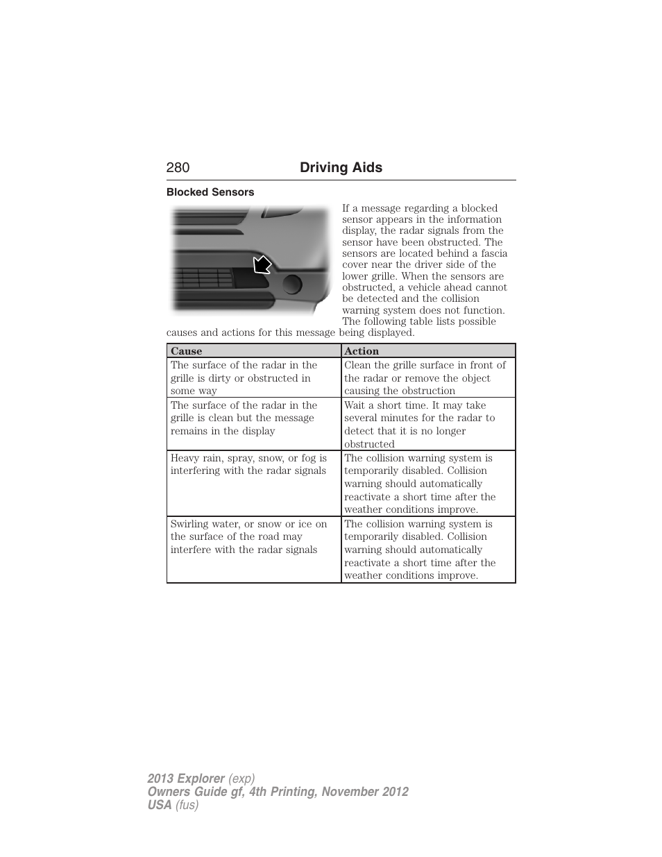 Blocked sensors, 280 driving aids | FORD 2013 Explorer v.4 User Manual | Page 281 / 586