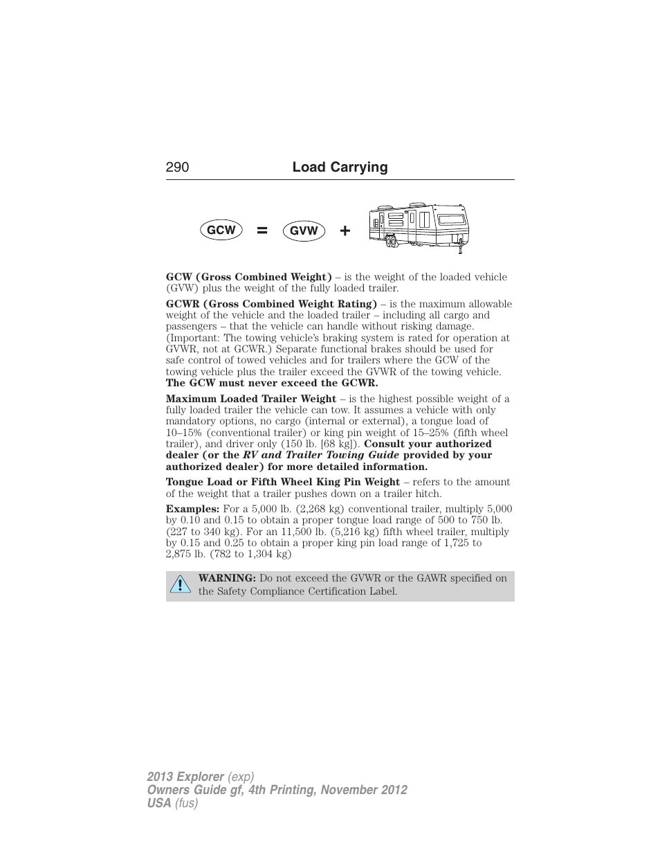 290 load carrying | FORD 2013 Explorer v.4 User Manual | Page 291 / 586