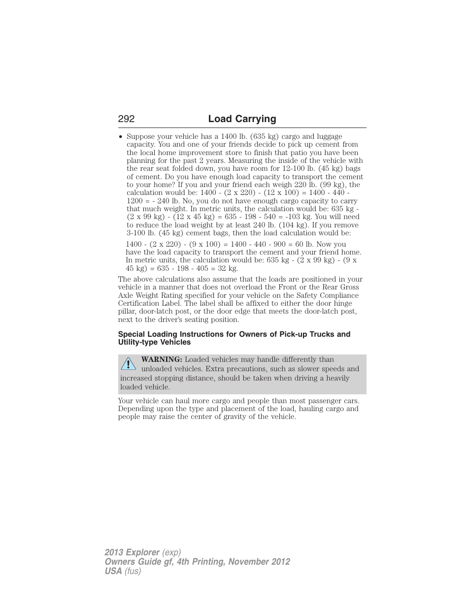 292 load carrying | FORD 2013 Explorer v.4 User Manual | Page 293 / 586
