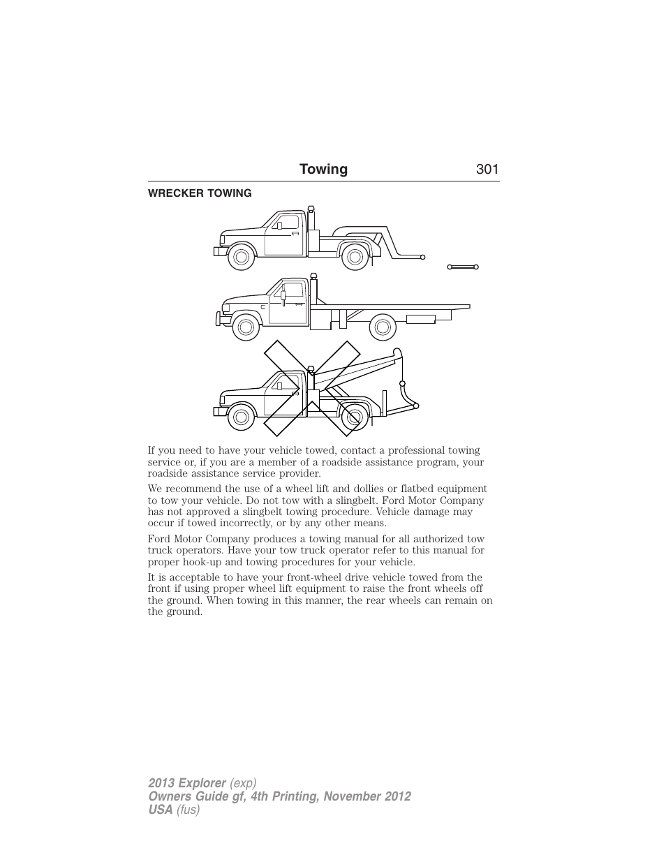 Wrecker towing | FORD 2013 Explorer v.4 User Manual | Page 302 / 586