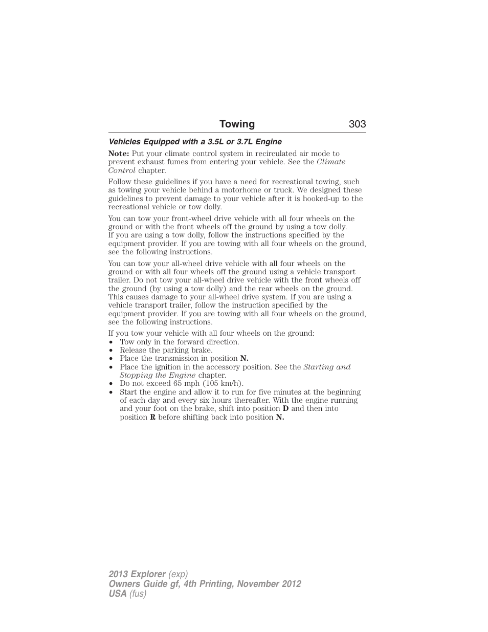 Vehicles equipped with a 3.5l or 3.7l engine, Towing 303 | FORD 2013 Explorer v.4 User Manual | Page 304 / 586