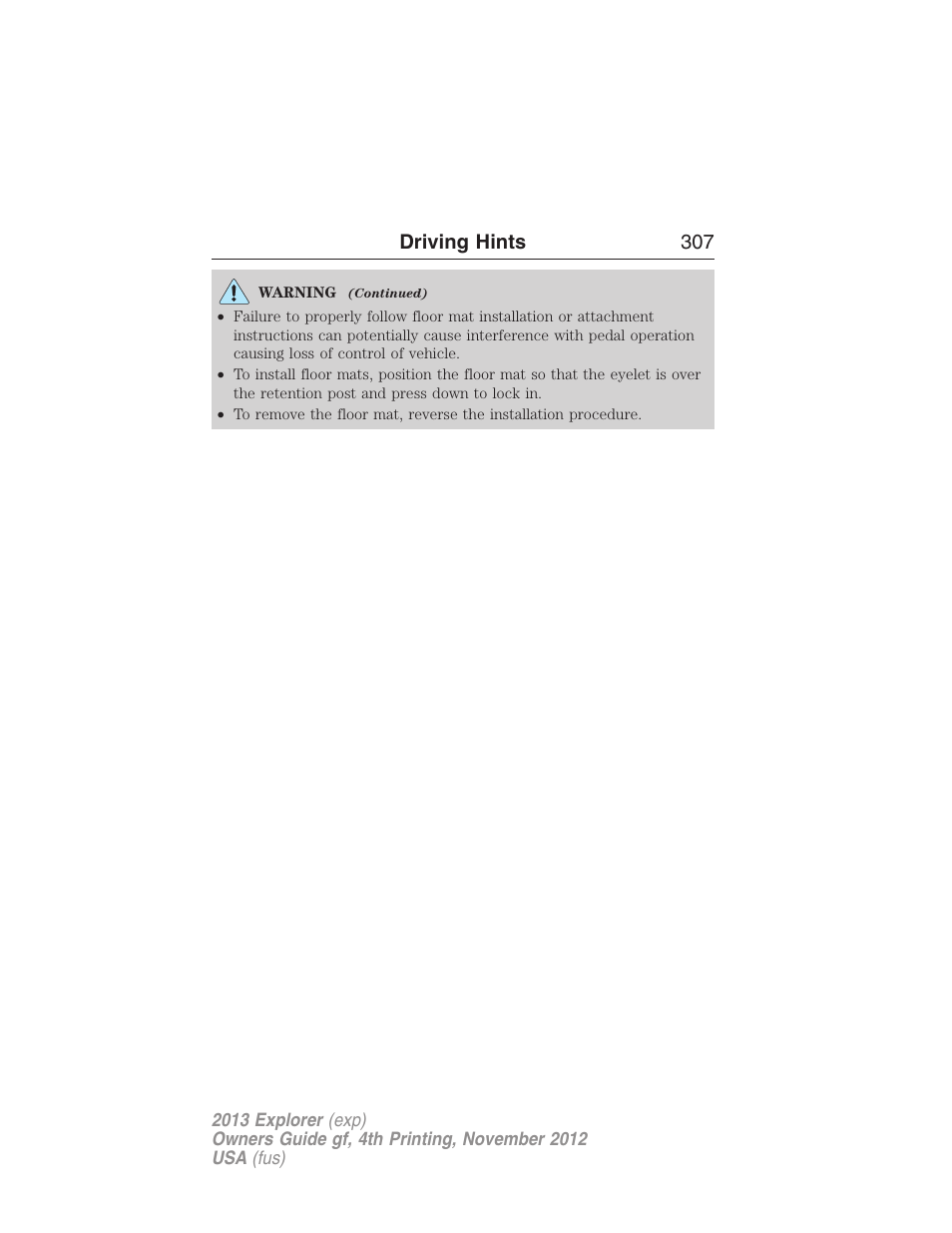 Driving hints 307 | FORD 2013 Explorer v.4 User Manual | Page 308 / 586