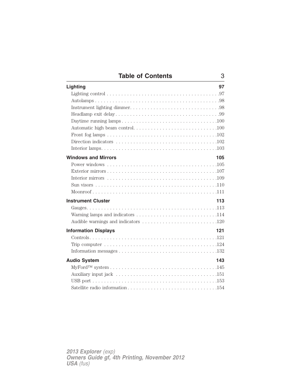 Table of contents 3 | FORD 2013 Explorer v.4 User Manual | Page 4 / 586