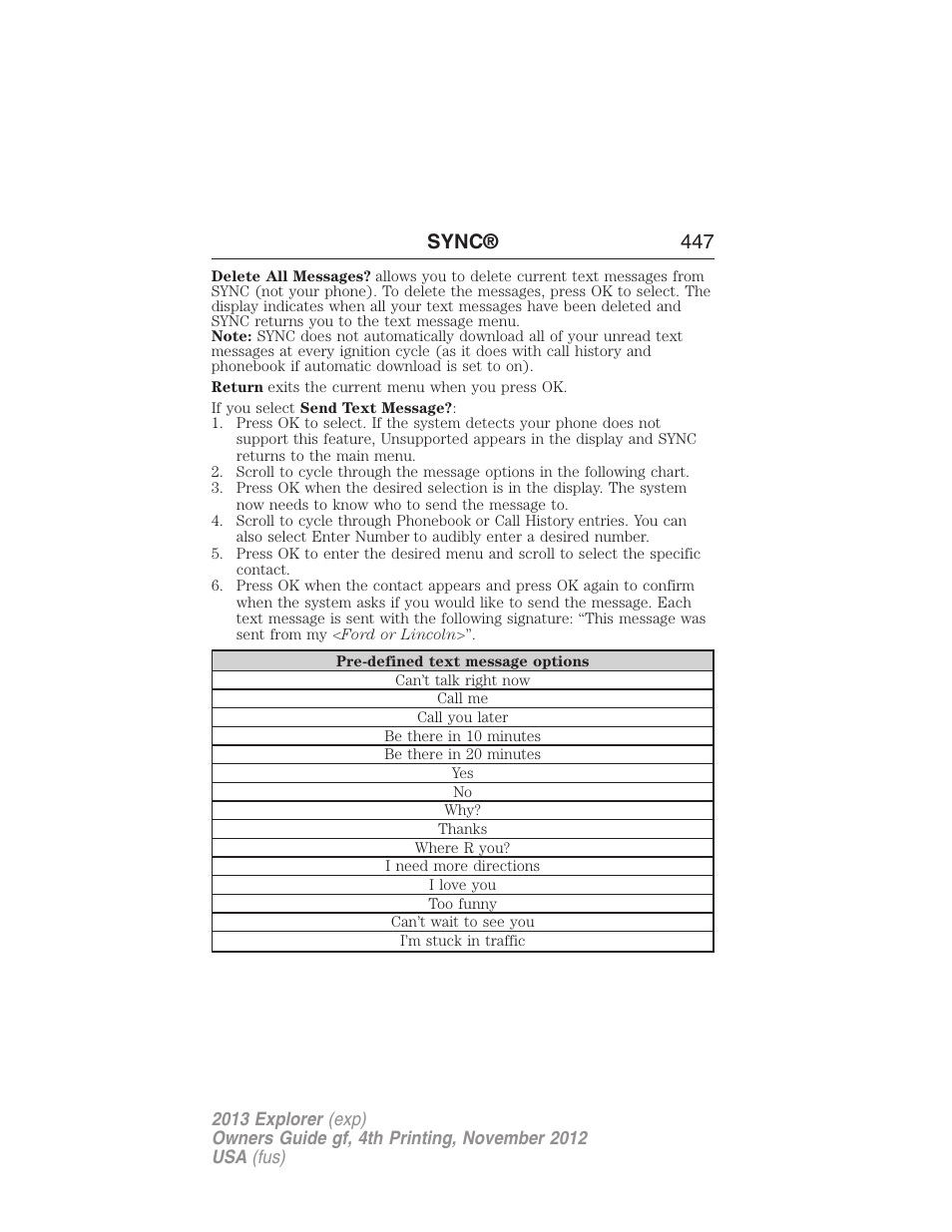 Sync® 447 | FORD 2013 Explorer v.4 User Manual | Page 448 / 586