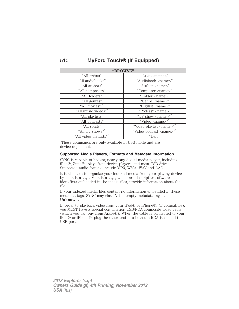510 myford touch® (if equipped) | FORD 2013 Explorer v.4 User Manual | Page 511 / 586