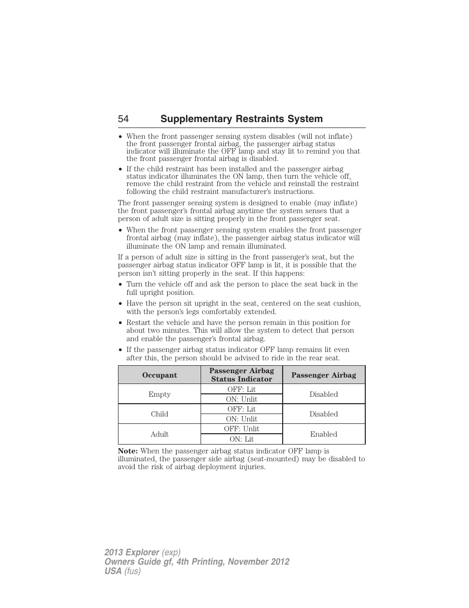 54 supplementary restraints system | FORD 2013 Explorer v.4 User Manual | Page 55 / 586